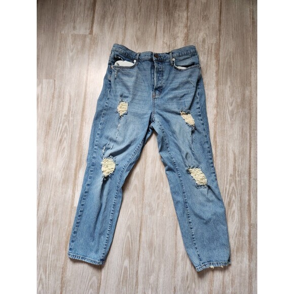 BDG Denim - BDG Stretch High Rise Slim Straight Button Fly Blue Denim Jeans Distressed Sz 32